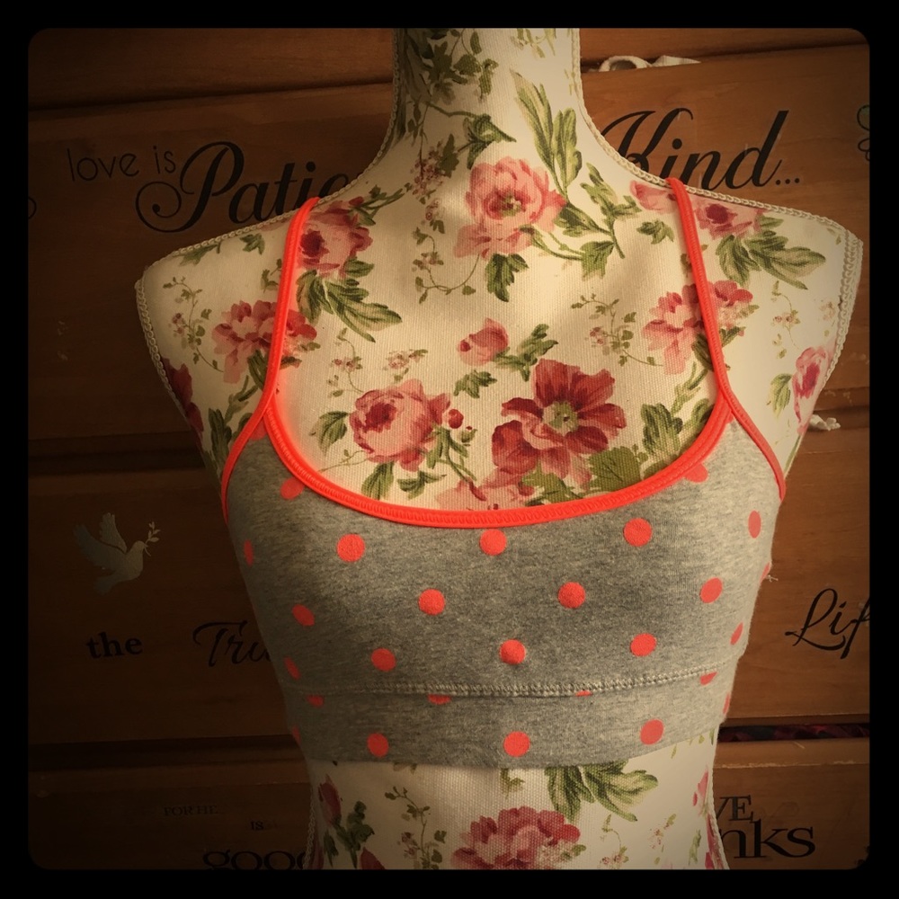Cute Grey & Pink Polka Dot Cotton Sports Bra